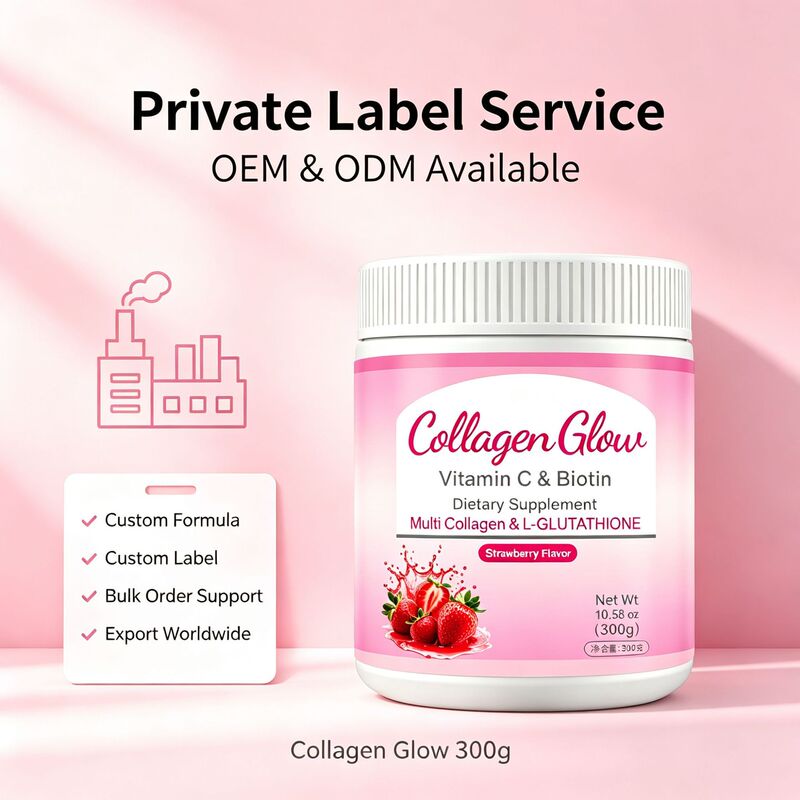 Collagen Glow 300g Strawberry Flavor Multi-Collagen Powder I/II/III Type + Glutathione Collagen Glow 300g Strawberry Flavor Multi-Collagen Powder I/II/III Type + Glutathione