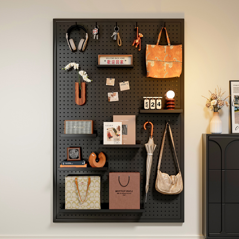 Tablero de agujero de metal, estante de pared, entrada, colgante de pared, decoración de almacenamiento, estante de exhibición de sala de estar de estilo antiguo