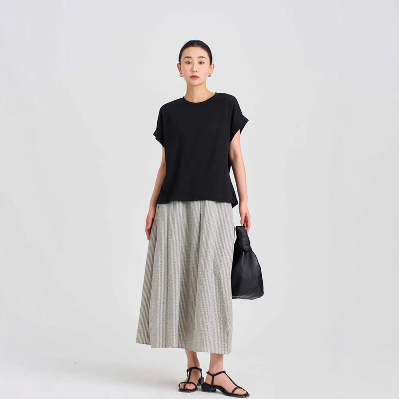 Yulu Ma 2026 Spring/Summer New Short-Sleeve T-Shirt for Women, Round Neck, Base Layer, Slightly See-Through, Comfortable Cotton and Linen Series