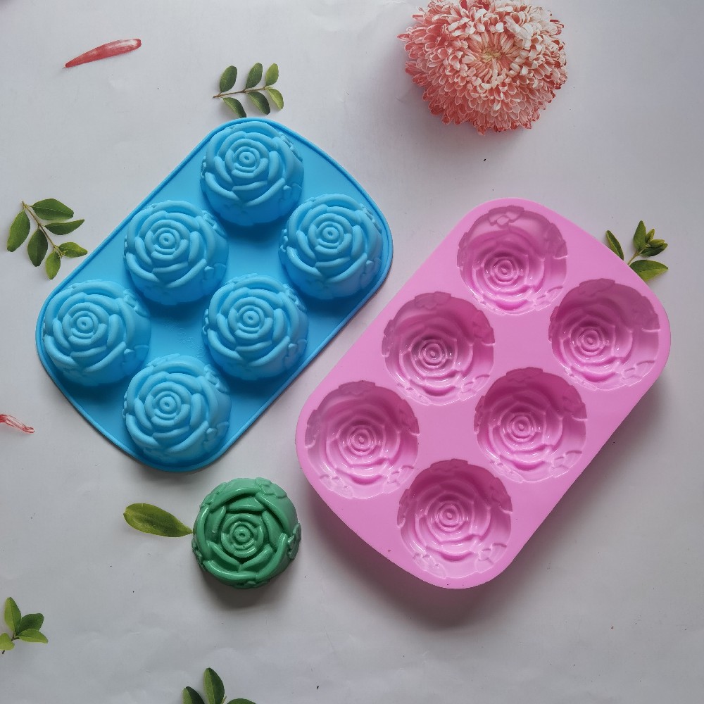 Silicone 6 rosas 340 jabón hecho a mano galletas pasteles molde de pasteles muffins postres herramientas de cocina