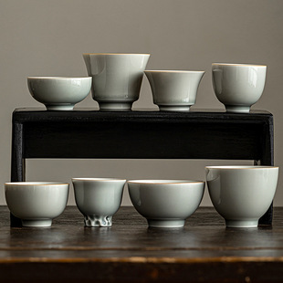 Ice Grey Glaze Ceramic Sketch Tea Cup Tea Bowl Master Cup Single Cup Tea Cup Celadon Handmade Japanese Kung Fu Tea Set for Home