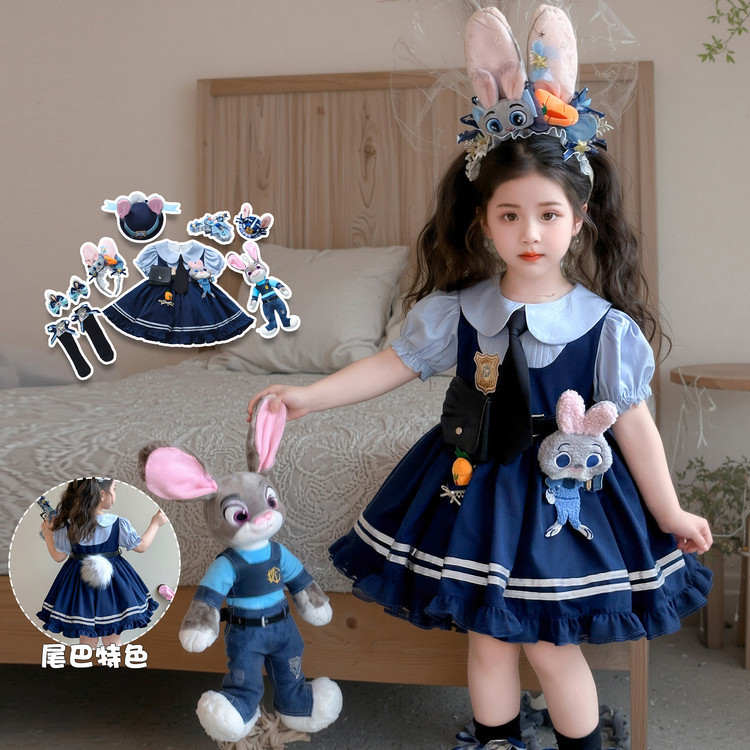 Girls 2025 Summer New Judi Rabbit Police Officer Lolita Princess Skirt Summer Birthday dress Children Girls 2025 Summer New Judi Rabbit Police Officer Lolita Princess Skirt Summer Birthday dress Children