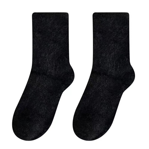 Mink velvet socks women's mid-calf autumn and winter plus velvet thickened furry black and white confinement postpartum sleeping furry socks