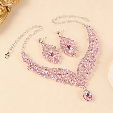 Conjunto de joyería de diamante transfronterizo, collar europeo y americano, pendientes de dos piezas, joyería de diamante de lujo de alto nivel.