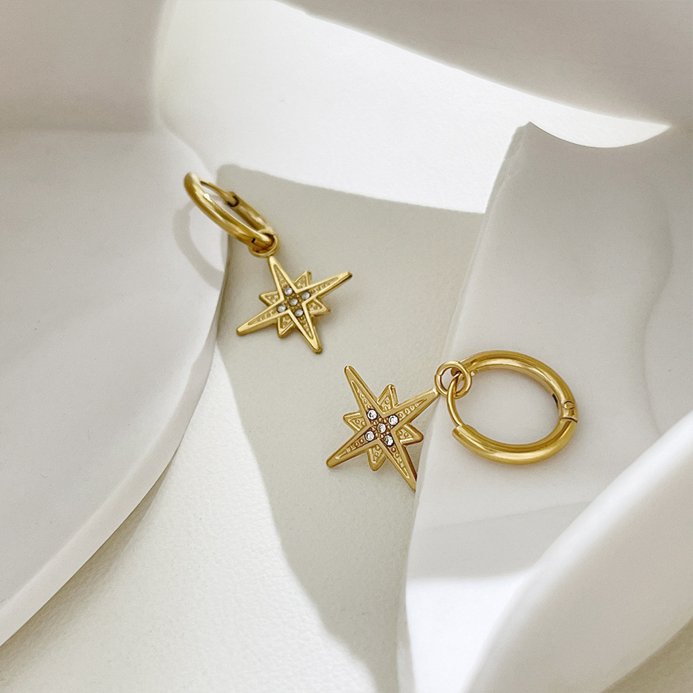 Fashion Design Octagonal Star Rhinestone Sun Stainless Steel Earrings Wholesale display picture 2
