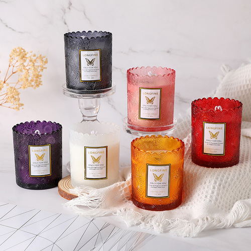 Handmade soy wax scented candles, romantic atmosphere, creative ornaments, lace relief glass scented candles