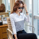 Collar long-sleeved T-shirt women's lapel striped polo shirt spring and autumn top leading autumn undershirt one piece wholesale