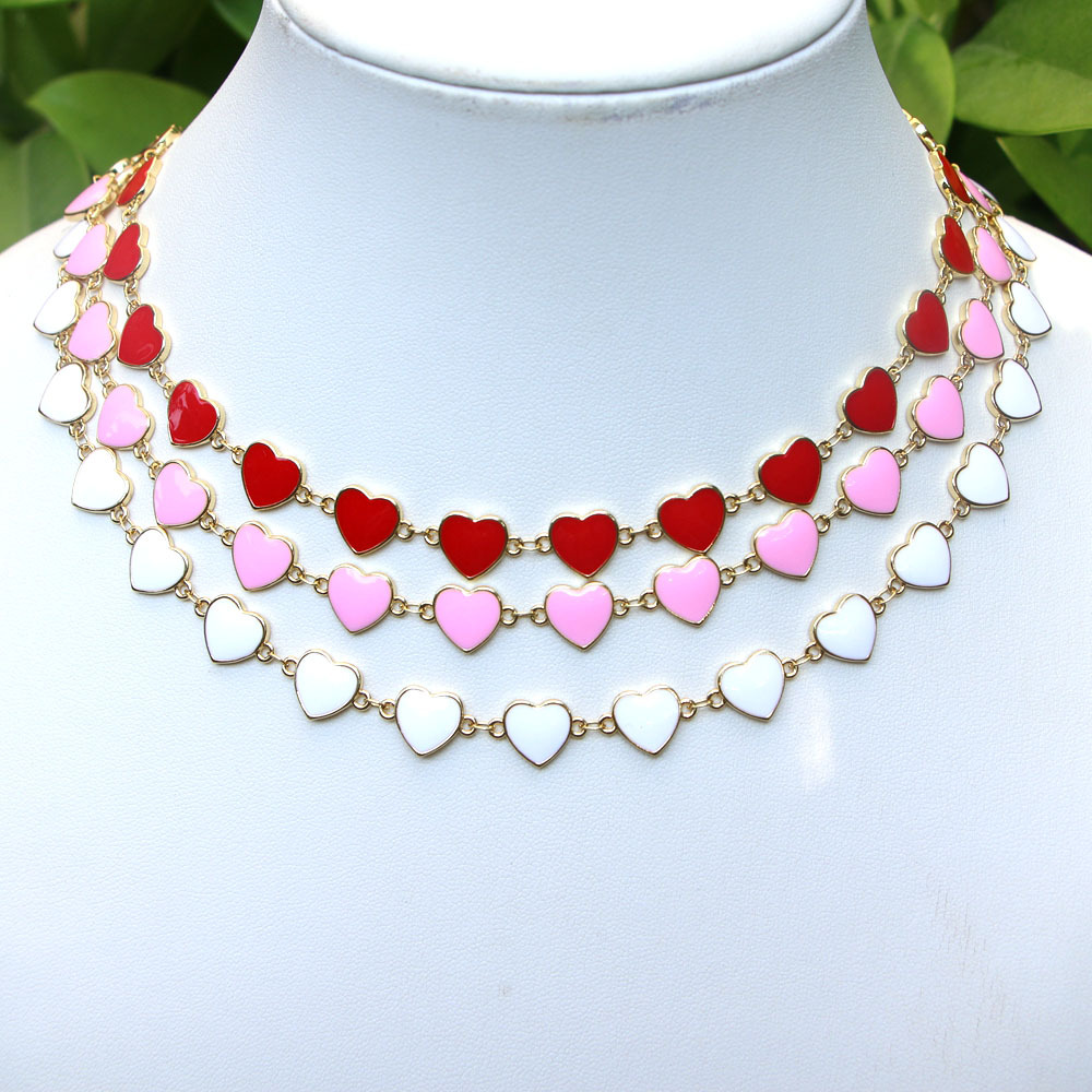 European And American Simple Color Peach Heart Dripping Enamel Necklace Clavicle Chain Female display picture 2