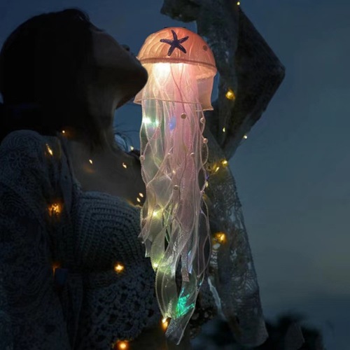 New Style Handheld Glowing Jellyfish Lantern with Colorful Ribbons and Flash Lights, Street Stall Night Market Octopus Jellyfish Lamp Wholesale