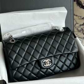 纯羊皮材质cf鱼子酱菱格链条翻盖小方包单肩斜挎女包通勤字母百搭