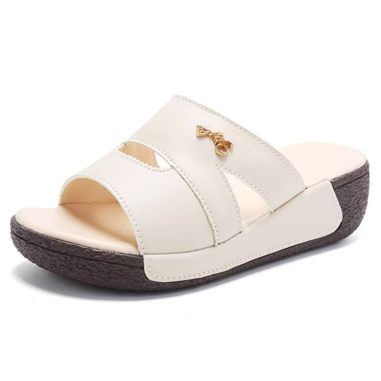 Nuevas zapatillas de verano para mujeres 06 nuevo cuero suave de fondo grueso aumento de altura de fondo suave madre boca de pez zapatillas image 8