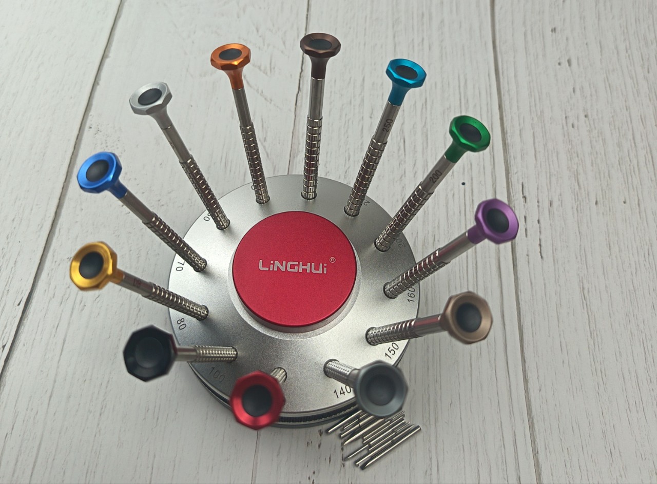 LINGHUI 시계 수리 도구 스크루 드라이버 볼 베어링 시계 스크루 드라이버 배치 노즐 12 모델