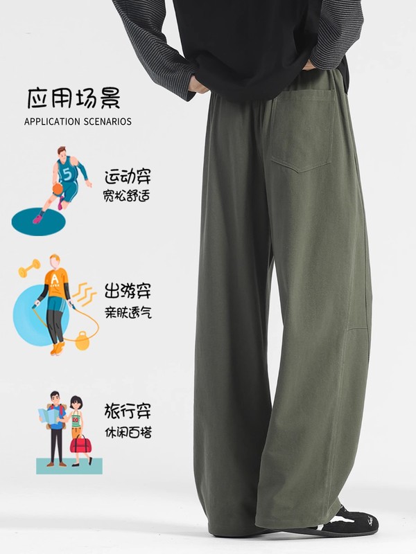 工装裤男款春秋季宽松阔腿直筒裤2025新款休闲裤男士卫裤纯棉裤子|undefined