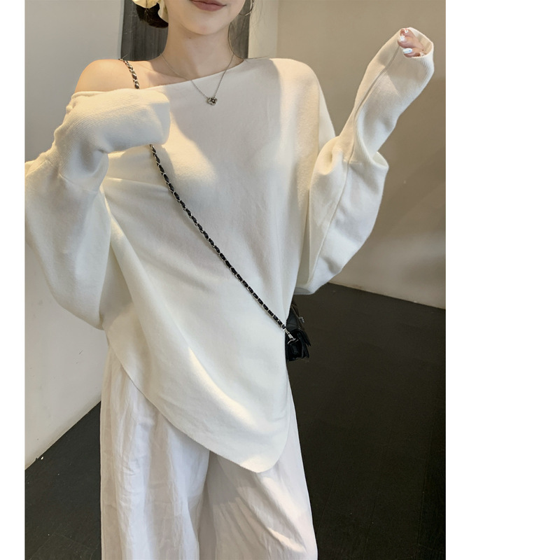 新款宽松蝙蝠袖毛针织女秋冬软糯慵懒感百搭上衣奶杏色卡其色咖色|undefined