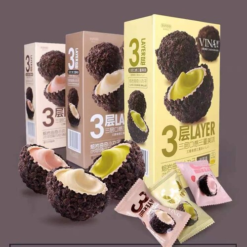 Farez Lava Cream Filled Bites Cookies with Matcha Yogurt Strawberry Candy Bulk Snack