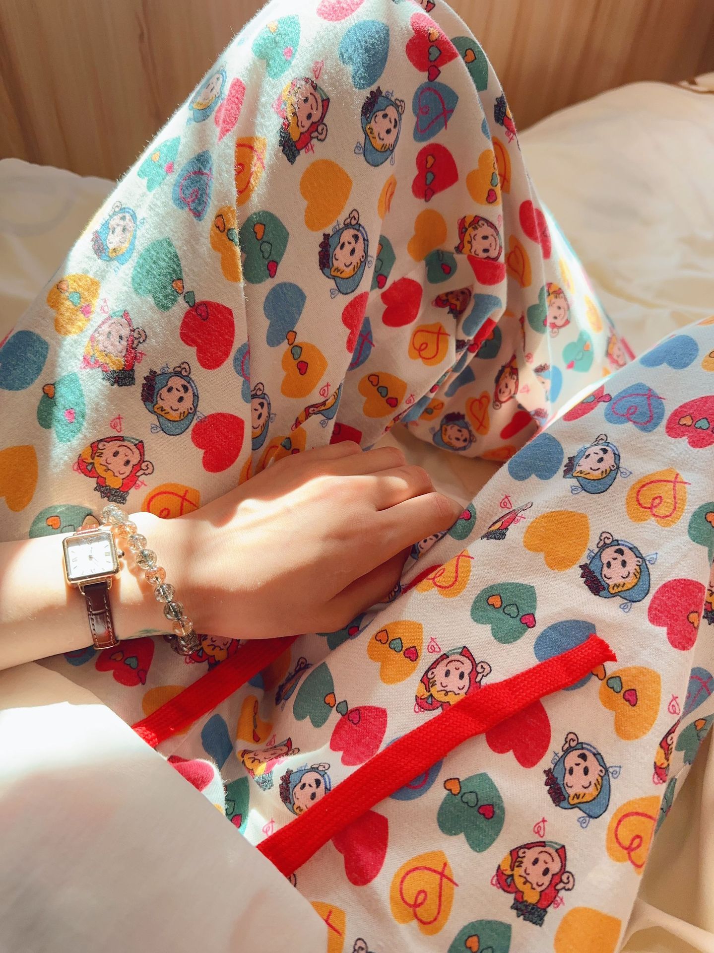 Pijamas sueltos de cereza de manzana de algodón cepillado, pantalones lindos para el hogar