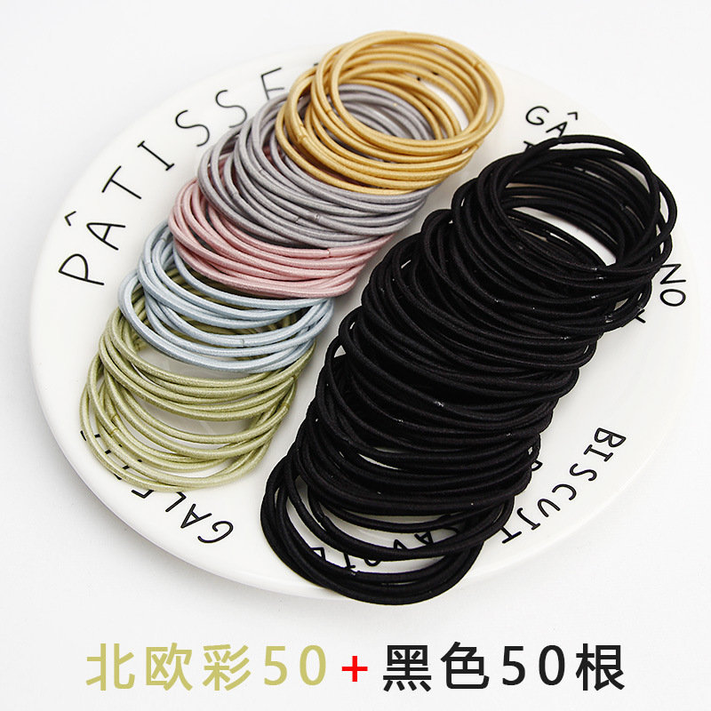 Estilo coreano simple cuerda de pelo de la muchacha de alta banda de goma elástica bolsa de aves banda de pelo sin costura básica cuerda de pelo tocado banda de pelo