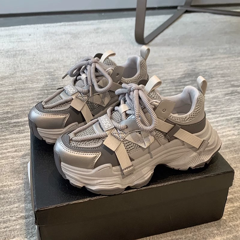 Женские туфли для папы на толстой подошве, осень 2023, новые повседневные маленькие кроссовки в стиле ретро с усиленной сеткой в уличном стиле
