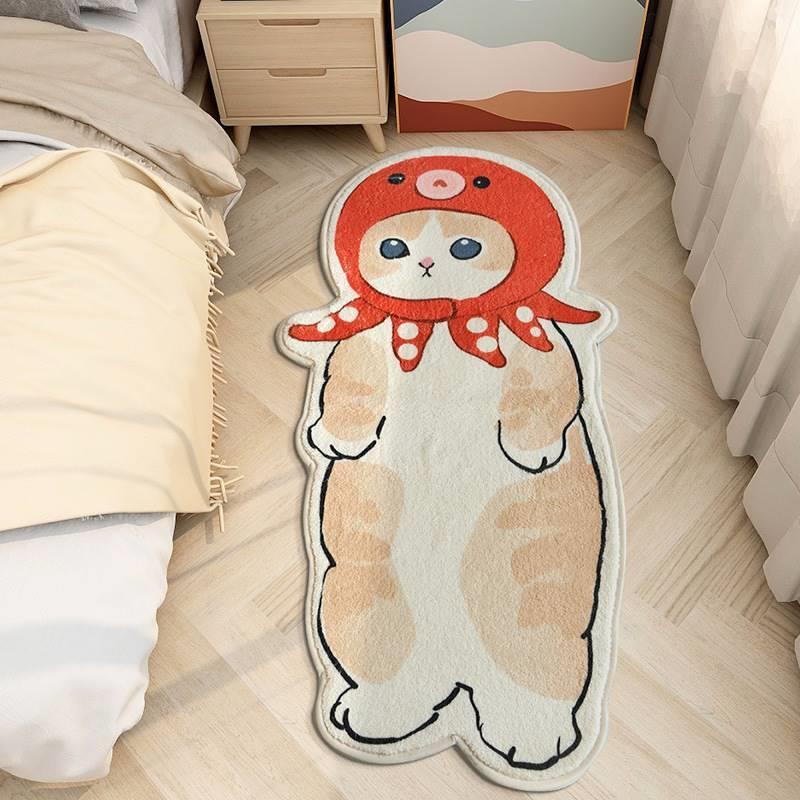 Cartoon feline alfombra de cachemira dormitorio alfombra de cama sofá doméstico mantas de mesa de té resistente al desgaste fácil de cuidar alfombra de ventana flotante