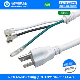 NEMA 5-15P 美规三插+线卡+尾部打250端子美规电源线有认证