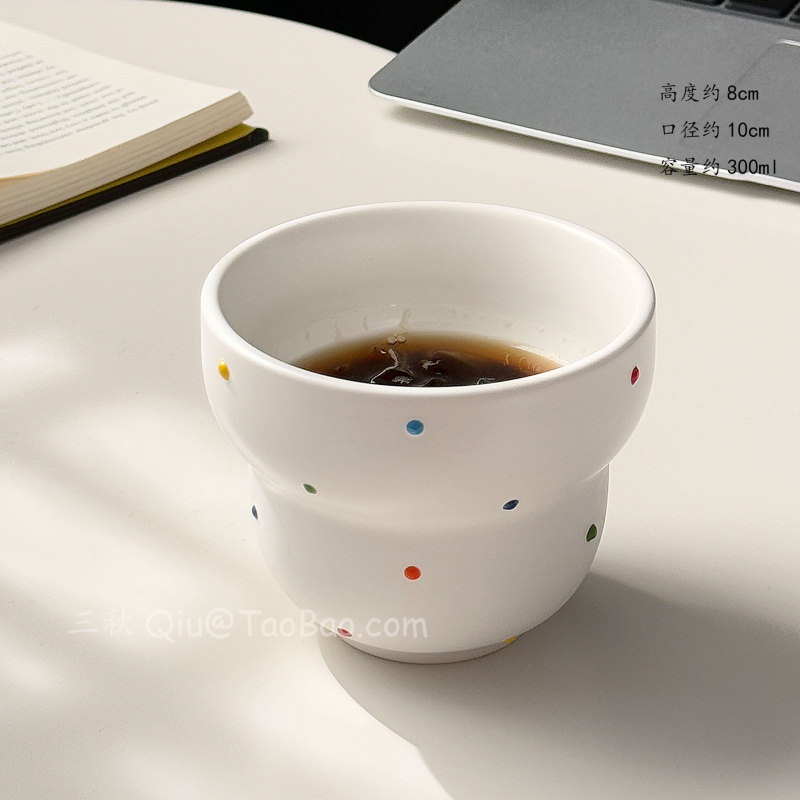 复古哑光白浮雕立体波点糖豆陶瓷手握杯葫芦杯咖啡拉花拿铁杯礼物|undefined