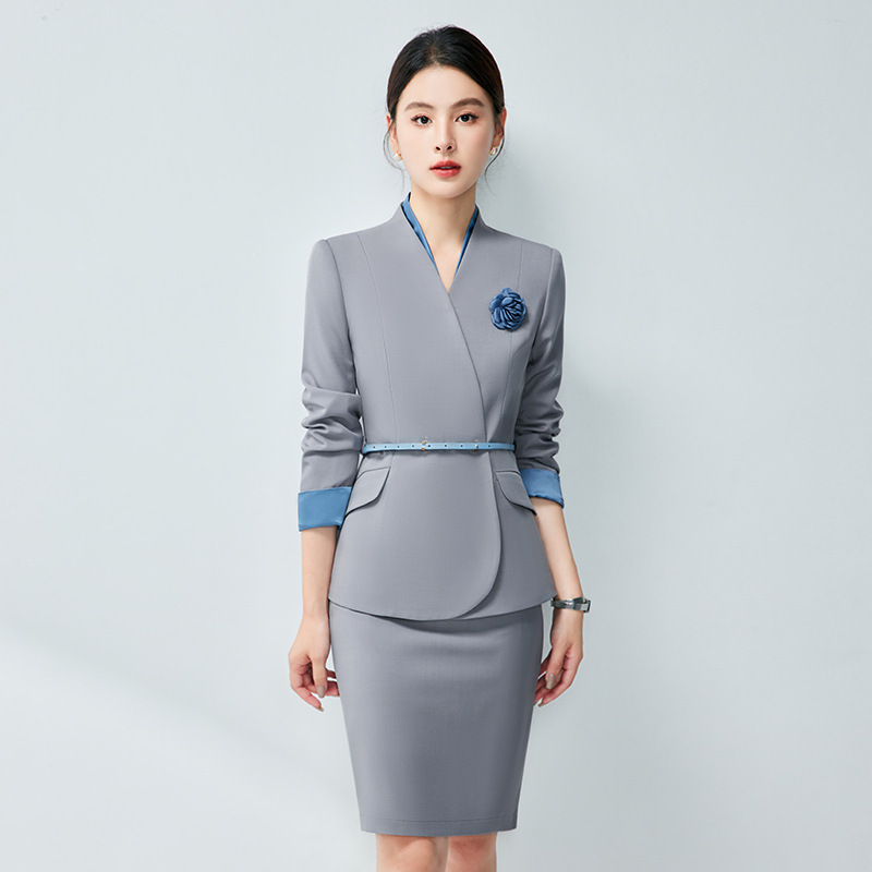 工装套装女秋冬酒店接待售楼部案场物业管家客服工作服职业套装女|undefined