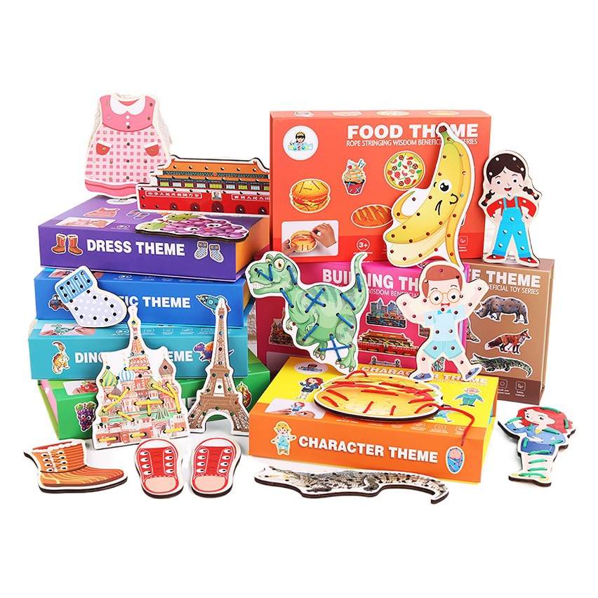 CE CPC Entrenamiento de movimiento fino para niños Tablero de enhebrado de animales Educación temprana de jardín de infantes Juguetes educativos de cuerda para bebés