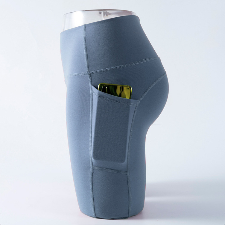 New High Waist Hip Lifting Yoga Pants with Pocket Fitness Cycling Pants Running Tight Slim Yoga Shorts Women