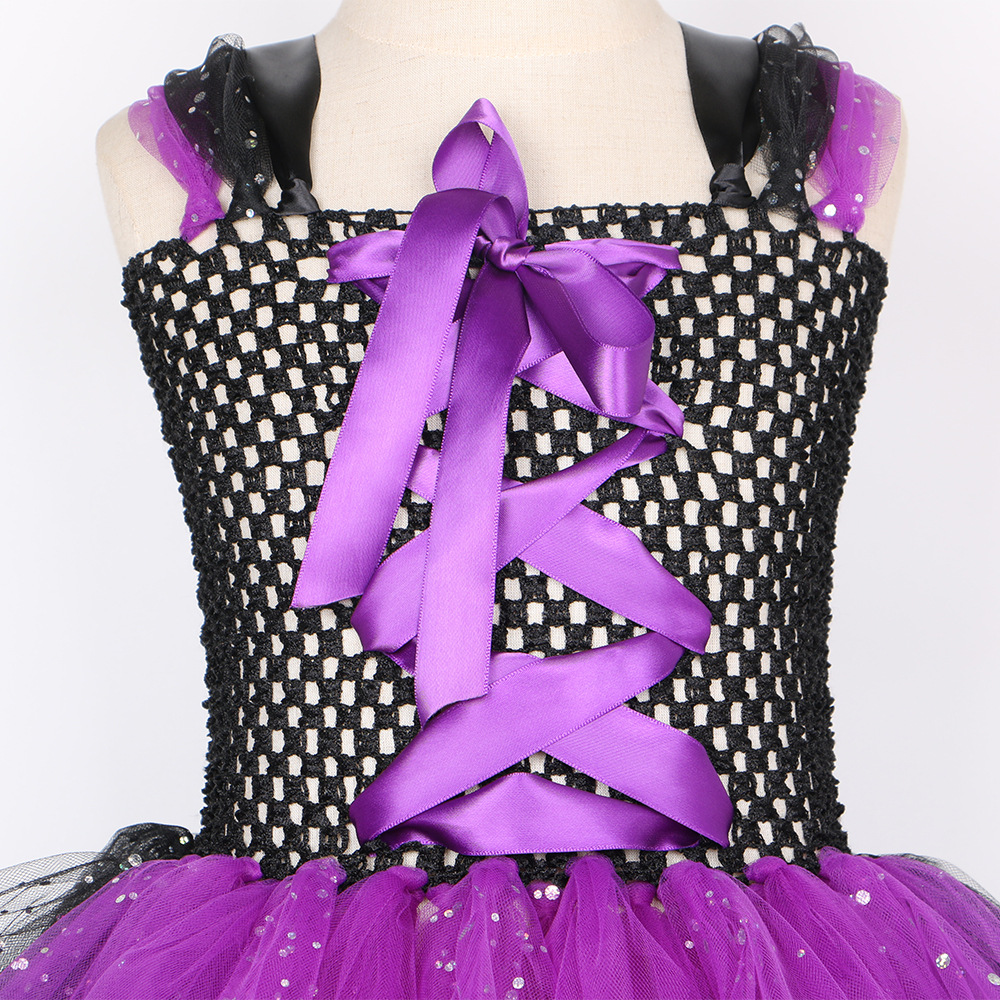  Baby Girls' Clothing long dress for girls sequined mesh tulle skirt bat witch role play_voghion.com