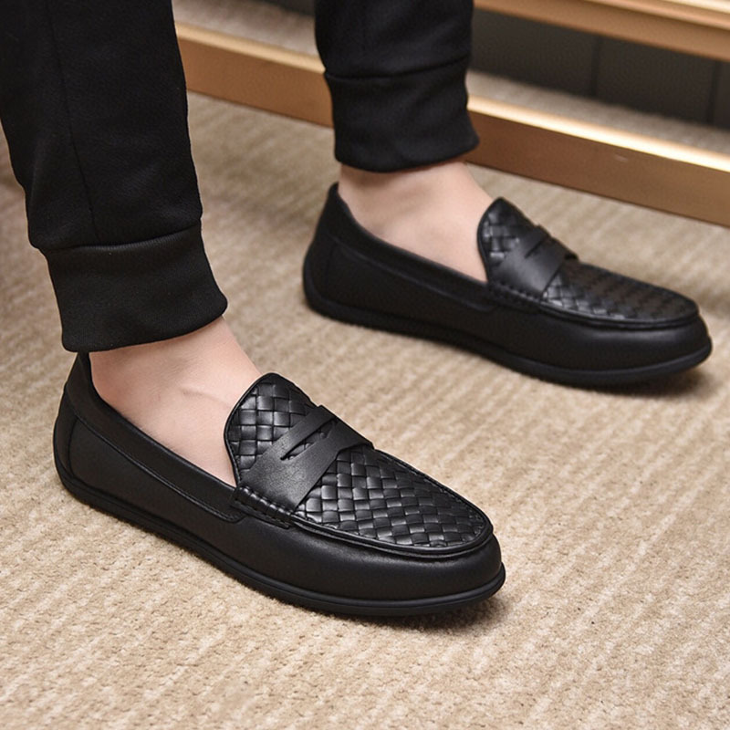 Boye.Bv.Dg European Genuine Leather Woven Loafers Woven Slip-On Lazy Driving Casual Shoes Slip-On Shoes