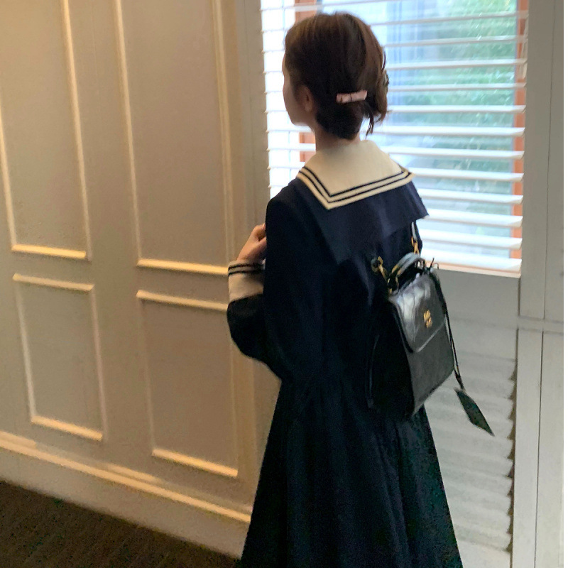 航行秋日 学院风双层海军领小风衣外套+半身裙两件套装女秋季新款|undefined