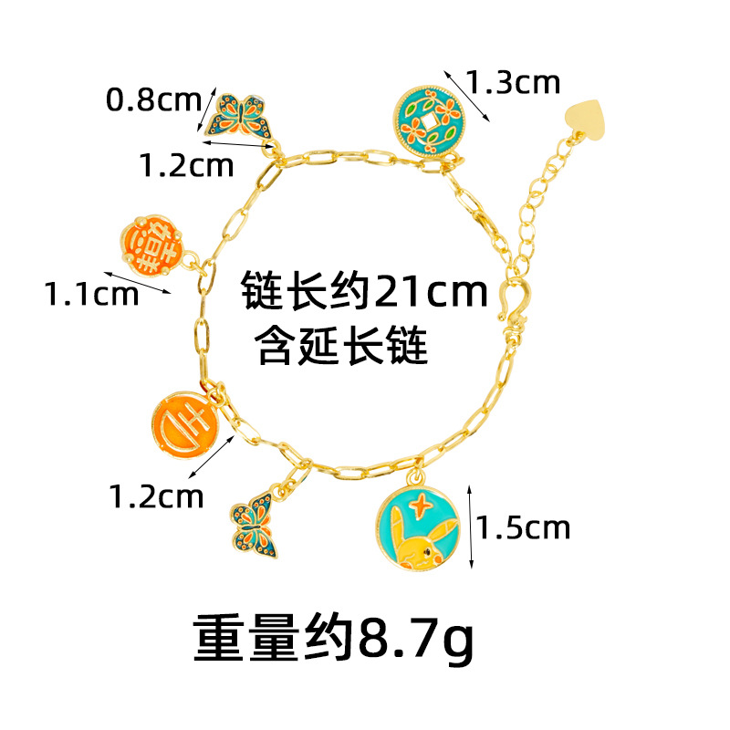 Guochao antiguo pulsera de oro esmalte retro goteo de aceite mariposa brilla pulsera mujer joyas de mano no se desvanecen