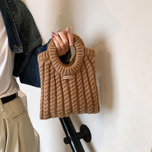 韩系新款麻花针织托特包纯女手工手拎包休闲百搭少女粗针手提包潮