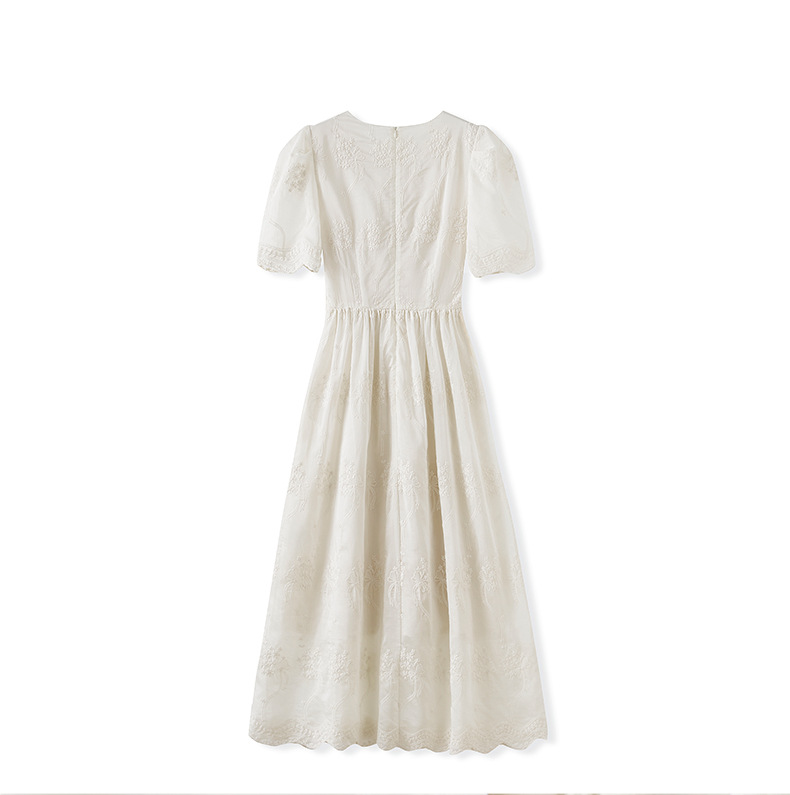 Đầm maxi nữ cổ chữ V thêu ren Tencel dáng dài mùa hè — Màu trắng chi tiết 11
