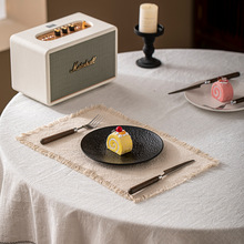 简约布艺餐垫复古隔热垫中古侘寂风双层杯垫茶垫米白色桌布垫