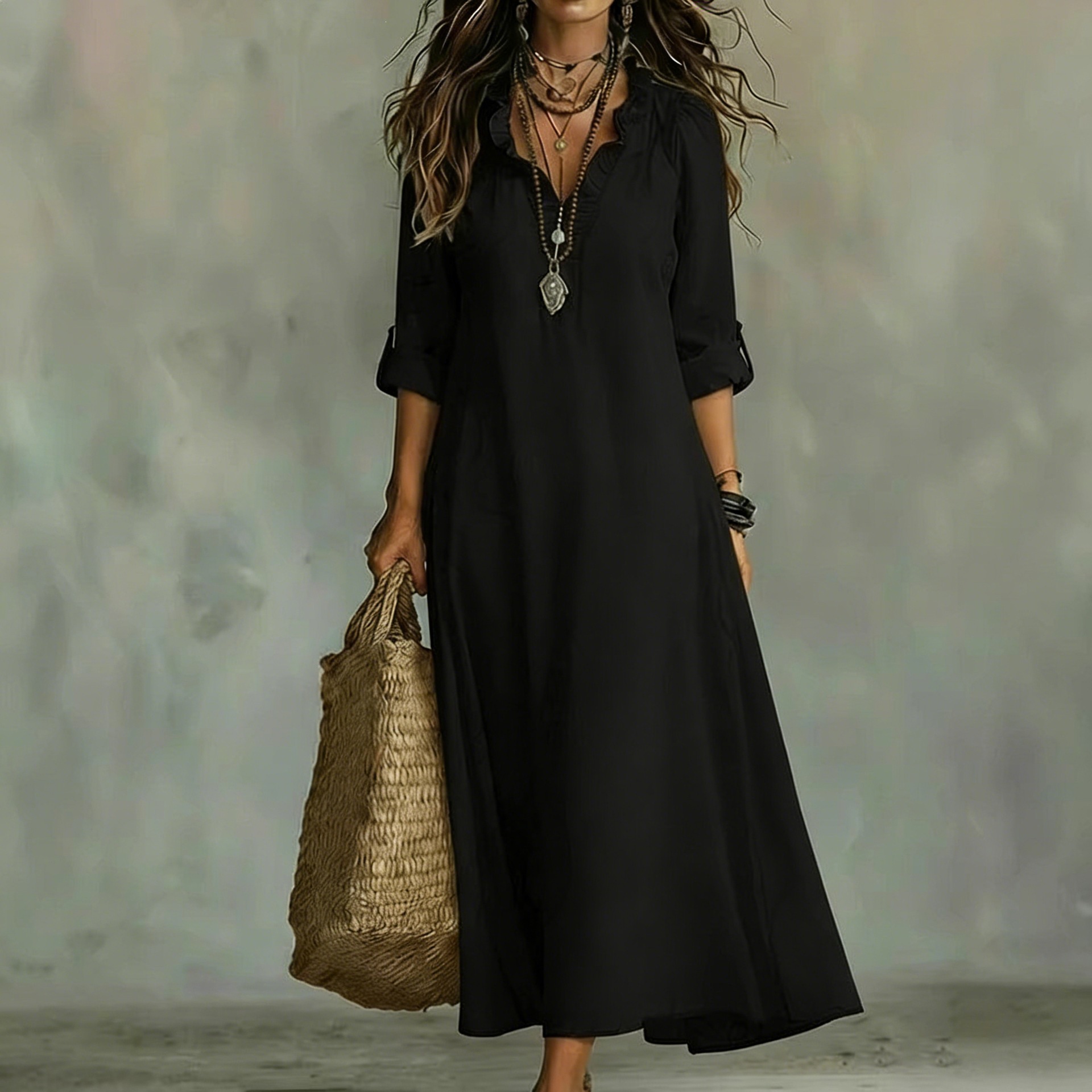 2026 Independent Site Spring/Summer Fashion Lace Solid Color Long Dress Amazon Aliexpress