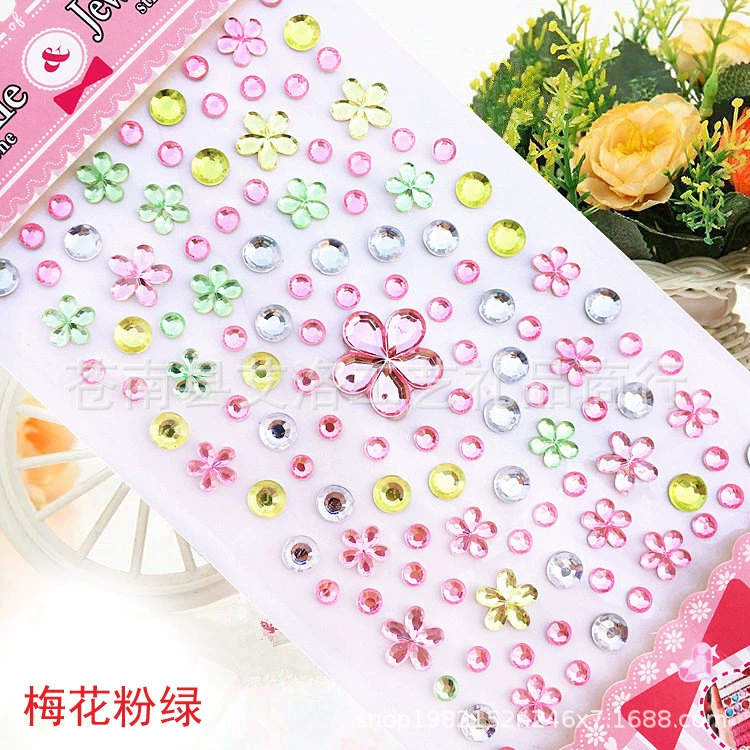 Crystal Patch Acrylic Gem Stickers, Plum Blossom & Heart Designs, 18 × 8.5 cm