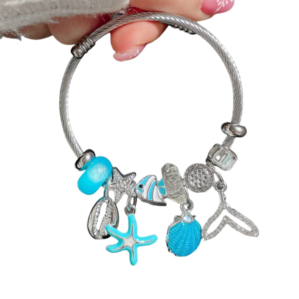 New Panjia Dora Stainless Steel With Inlaid Diamonds, Beads, Fish Tail, Shell, Heart Pendant, Adjustable Friendship_voghion.com