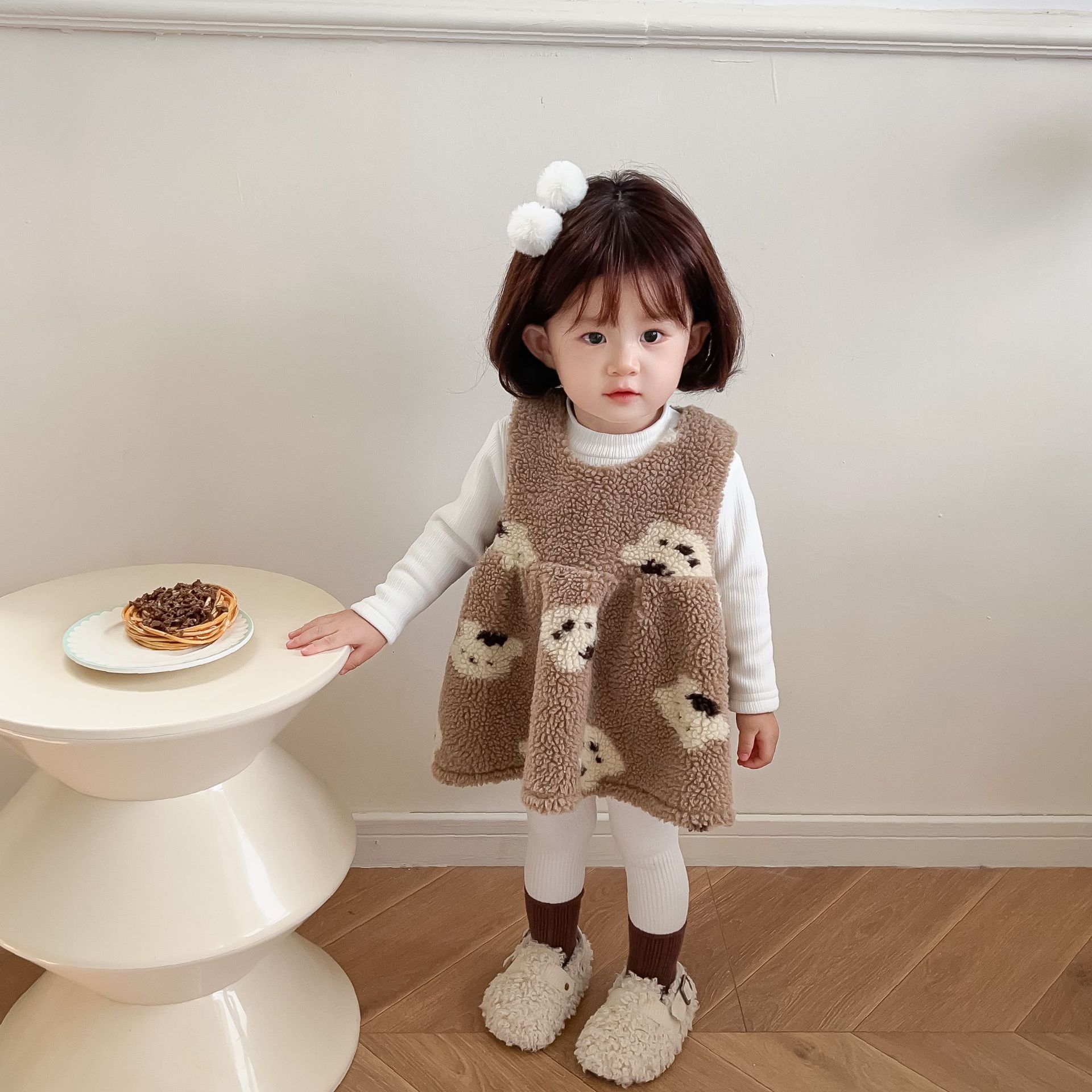 婴儿衣服秋冬款女童连衣裙套装加绒打底衫加厚羊羔绒公主裙两件套