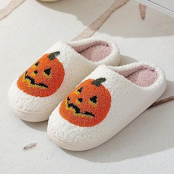 2025 New Cross-Border Dropshipping Women's Slippers Men's Slippers Fur Lined Skull Pumpkin