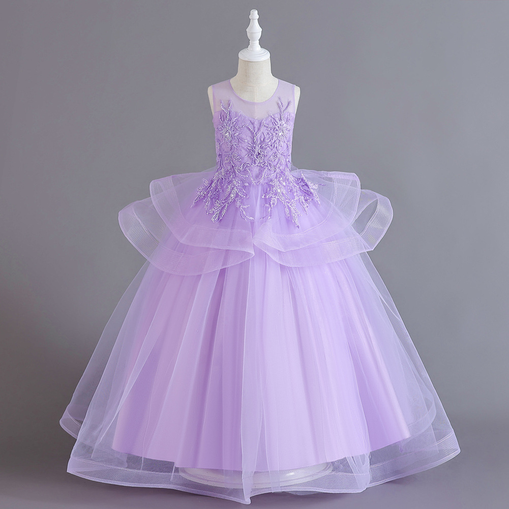 Pasarela de niñas de gama alta vestido de princesa largo para niños nuevos vestido de rendimiento de niña de flores vestido de malla mullido