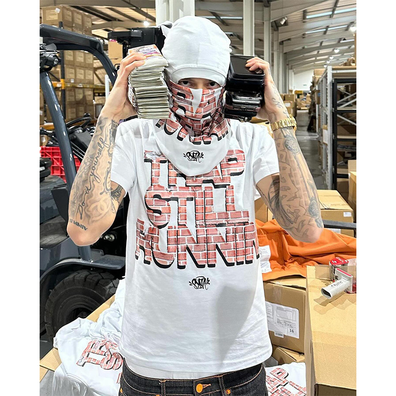 DRILL SYNA WORLD High Quality American Street Hip Hop Printed Short Sleeve T-Shirt Men's Fashion Brand Half Sleeve T-Shirt