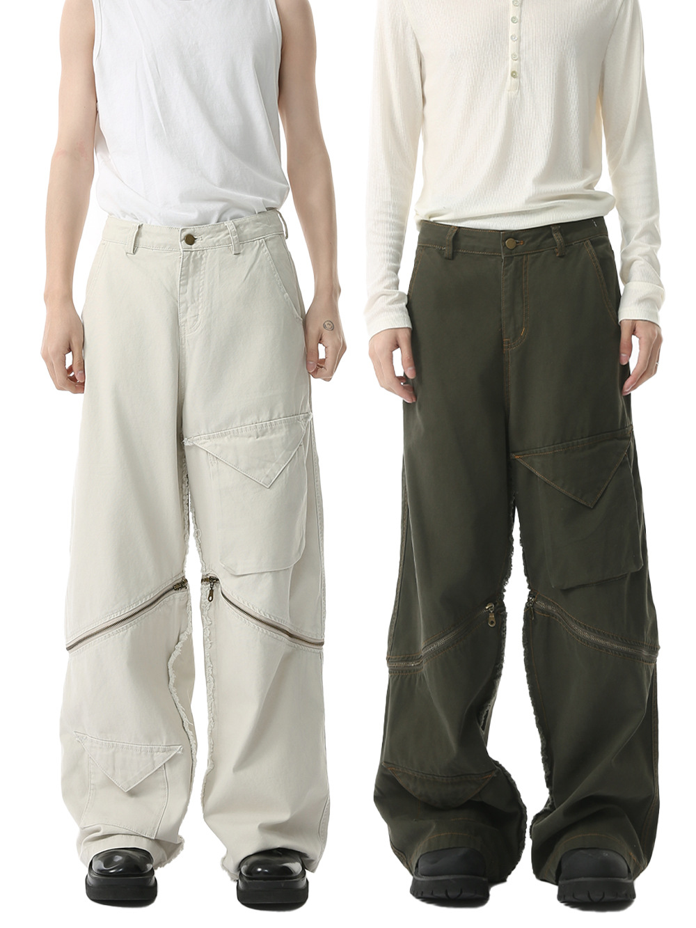 MTLCLOTHES Hombres| Nicho de bolsillo empalmado con cremallera diseño de moda herramientas pantalones de madera jeans casuales