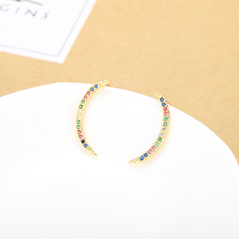 Fashion Colored Zircon Series Cross-border New Willow Crescent Earrings display picture 2