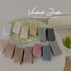 1385兒童連褲襪2023春夏純色雙針抽條女童打底褲田園公主兒童褲襪