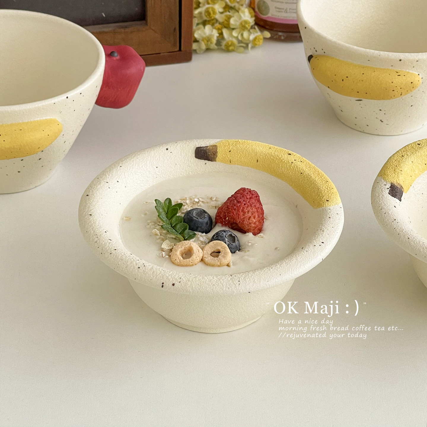 Ins style splash ink creative banana yogurt bowl high-value sugar water bowl ceramic cereal fruit oatmeal cup breakfast bowl