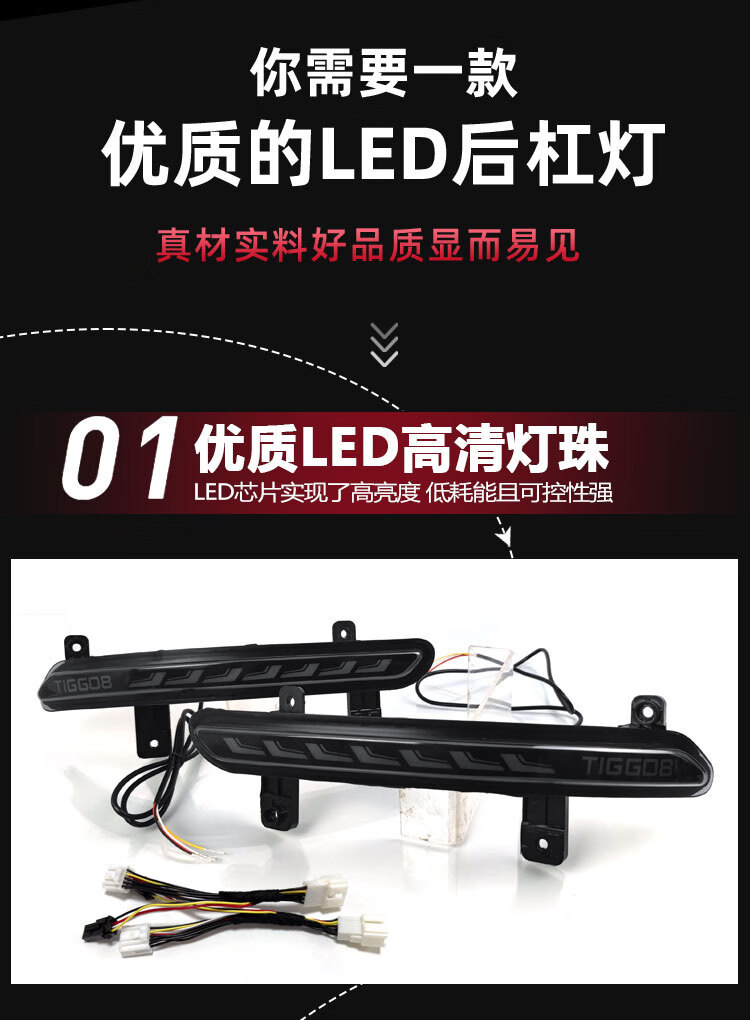 Suitable for Chery Tiggo 8 Plus Modified Led Rear Bumper Lights, Special Flowing Brake Lights and Tail Lights for Tiggo 8 Pro