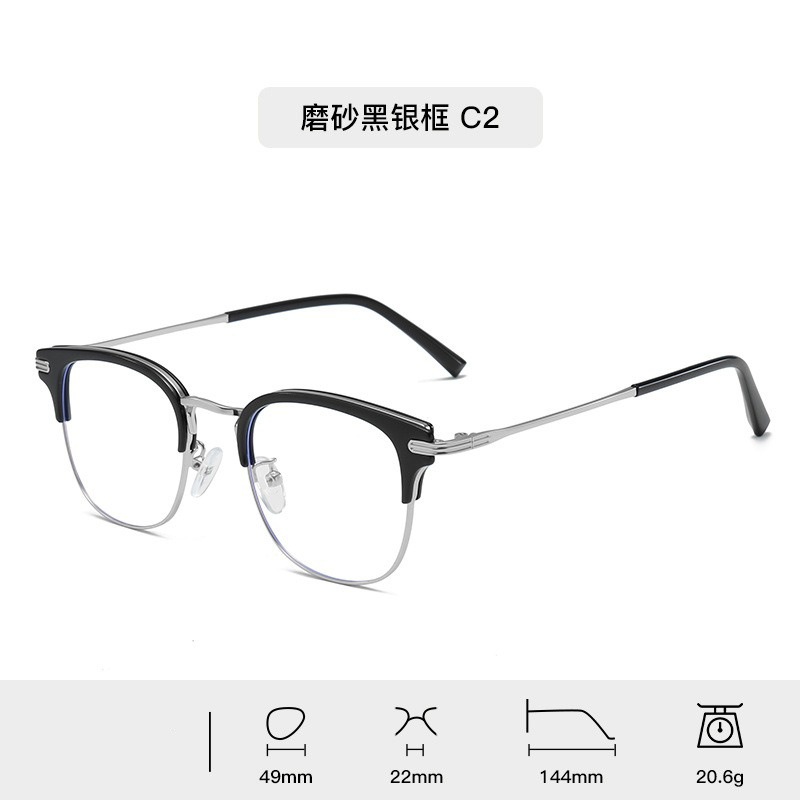 Moda de metal para hombres marcos de gafas comerciales lujosos anti-luz azul gafas de miopía TR90 con espejos de luz