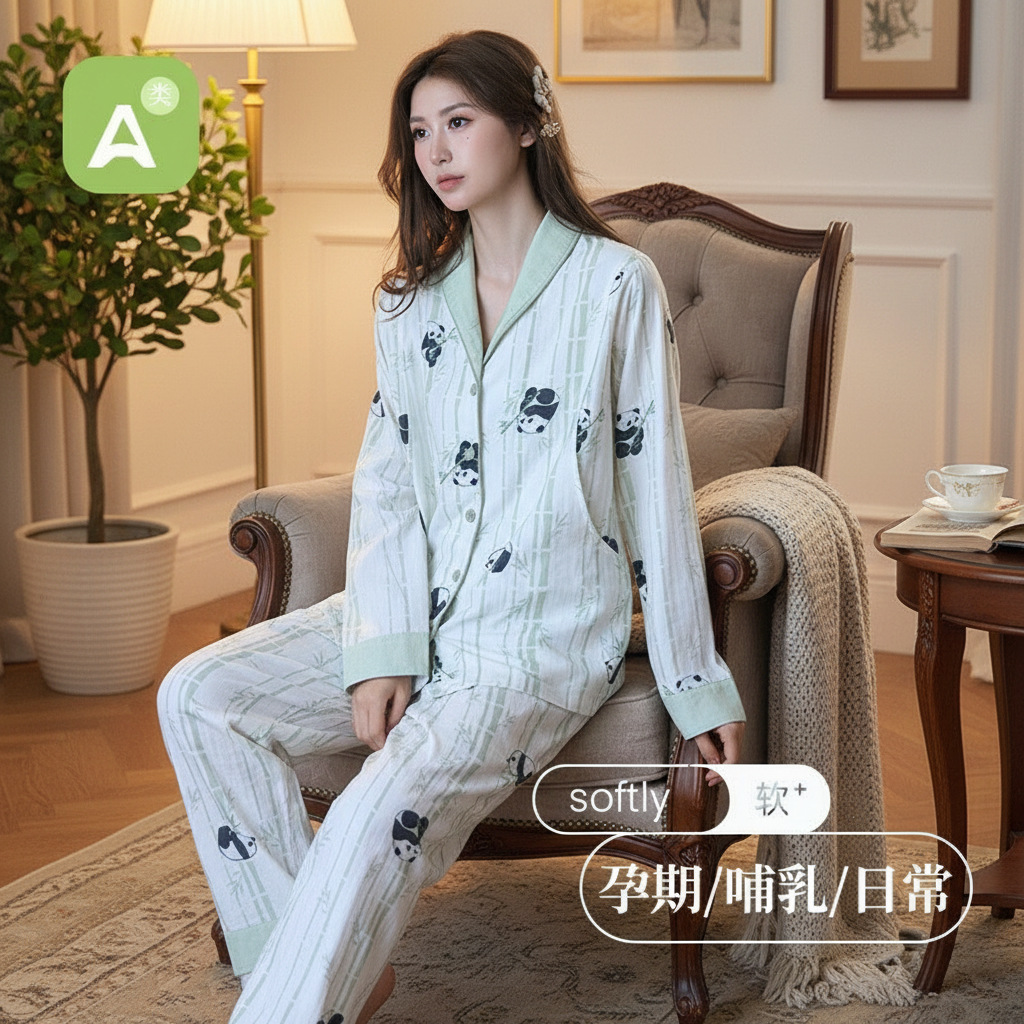 New Pure Cotton Double-layer Yarn Moon Clothes suit Spring and Autumn Thin Pregnancy Adjustable Pregnant Women's Postpartum Nursing Pajamas
