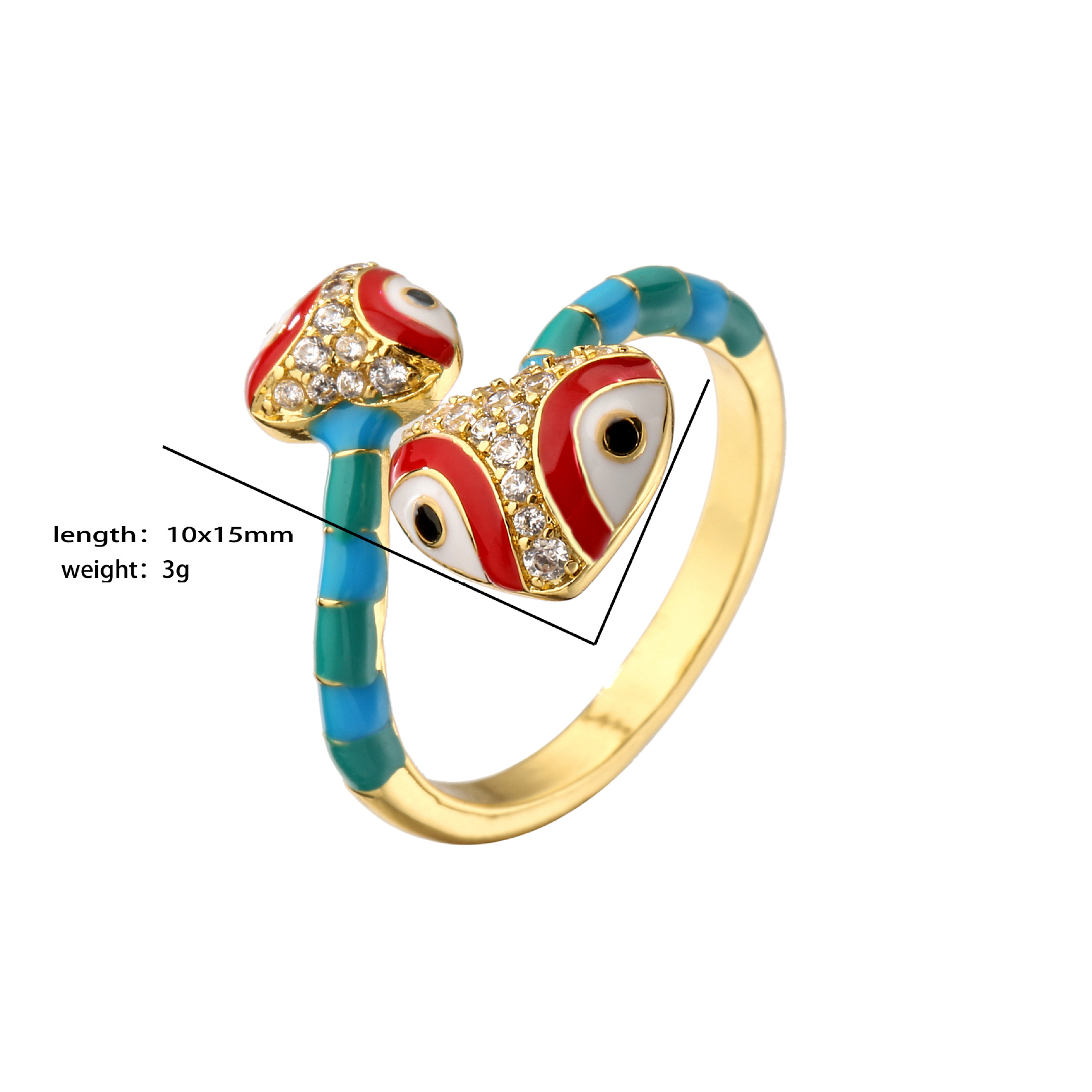 Heart-Shaped Snake Head Dripping Oil Ring Open Double-Headed Snake Eye Ring